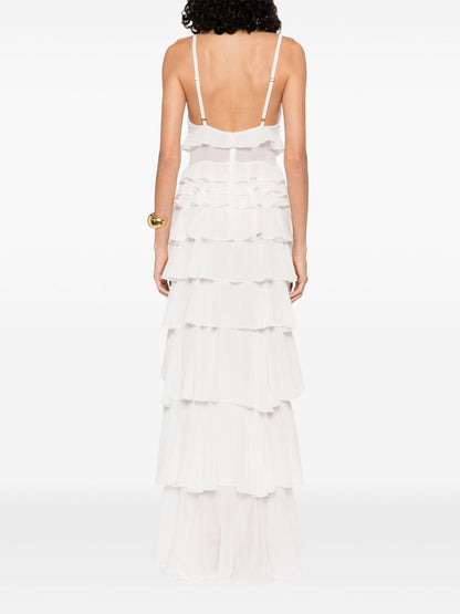 Elisabetta Franchi Georgette Ruffled Maxi Dress White