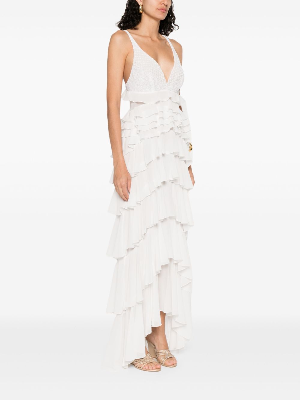 Elisabetta Franchi Georgette Ruffled Maxi Dress White