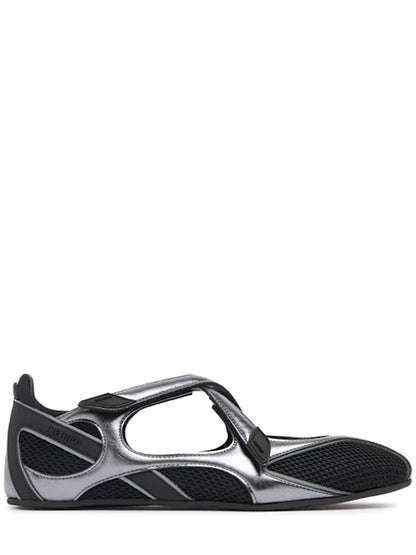 The Attico Floor 01 Black Mesh and Leather Ballet Flats Black