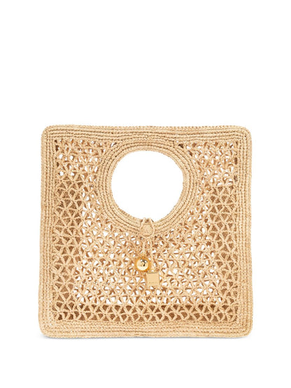 JACQUEMUS Small Square Spiaggia Rafia Handbag Beige