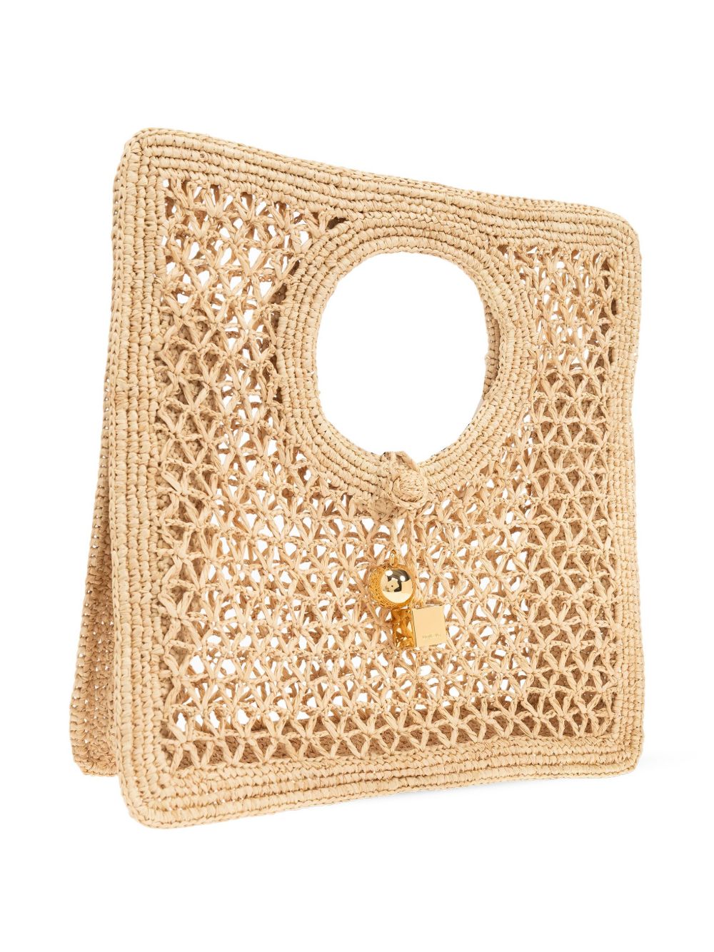JACQUEMUS Small Square Spiaggia Rafia Handbag Beige