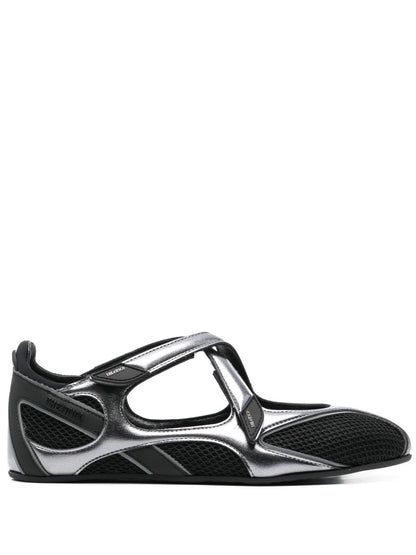 The Attico Floor 01 Black Mesh and Leather Ballet Flats Black