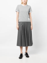 Thom Browne Cotton T-Shirt with Contrasting RWB Stripes and Side Button Grey