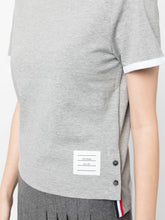 Thom Browne Cotton T-Shirt with Contrasting RWB Stripes and Side Button Grey