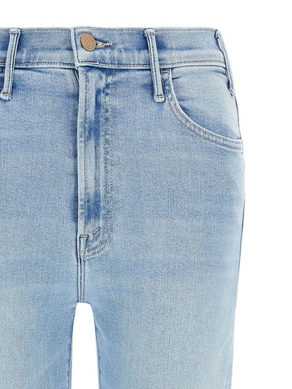 Mother The Hustler Ankle Fray Denim Jeans Light Blue