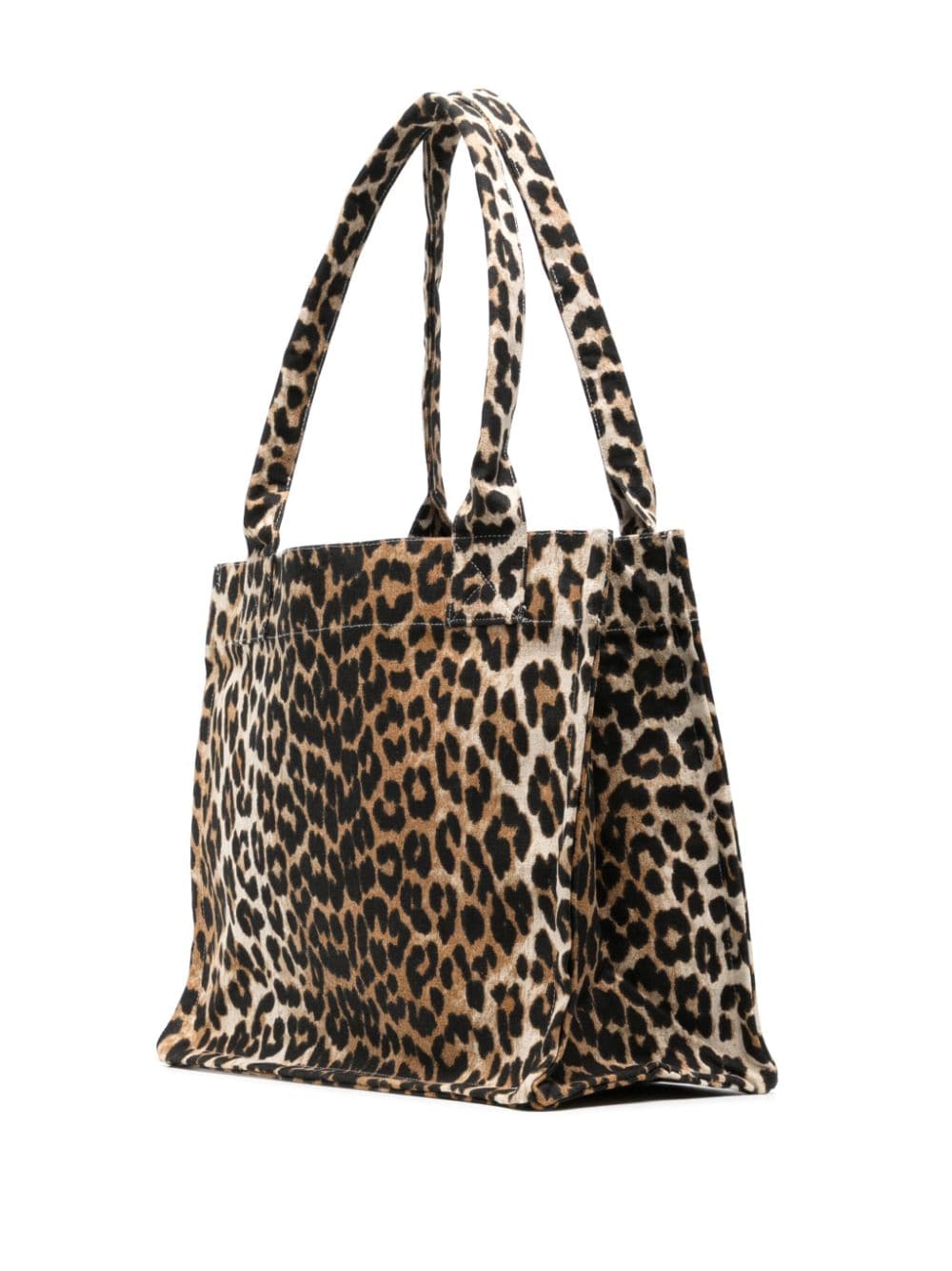 Ganni Large Leopard-Print Canvas Tote Bag Brown