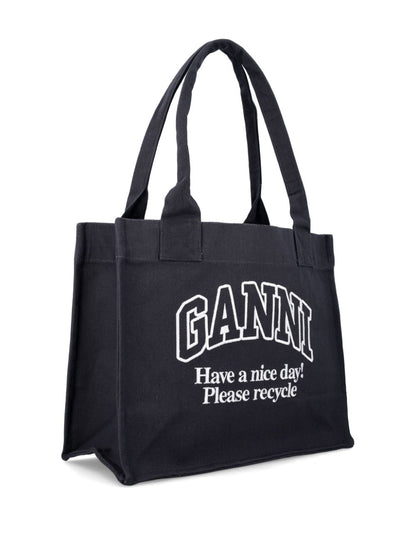 Ganni Organic Cotton Large Tote Bag Grey