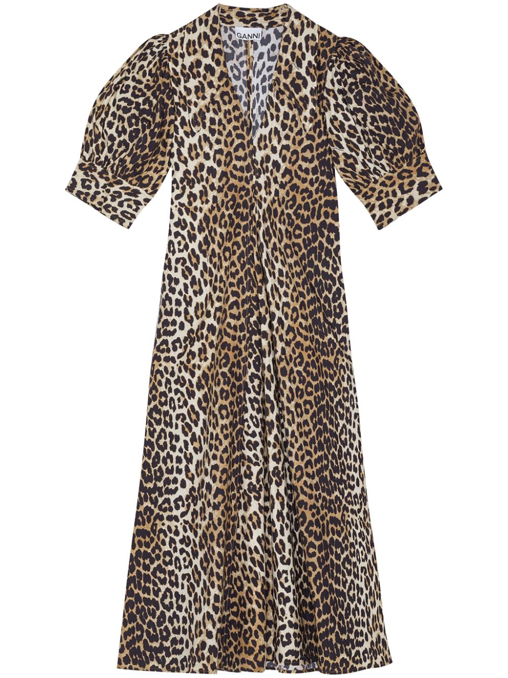 Ganni Leopard-Print Organic Cotton Shirtdress Brown