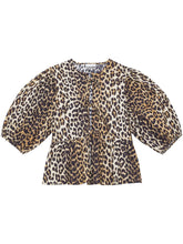 Ganni Leopard-Print Organic Cotton Peplum Top Brown