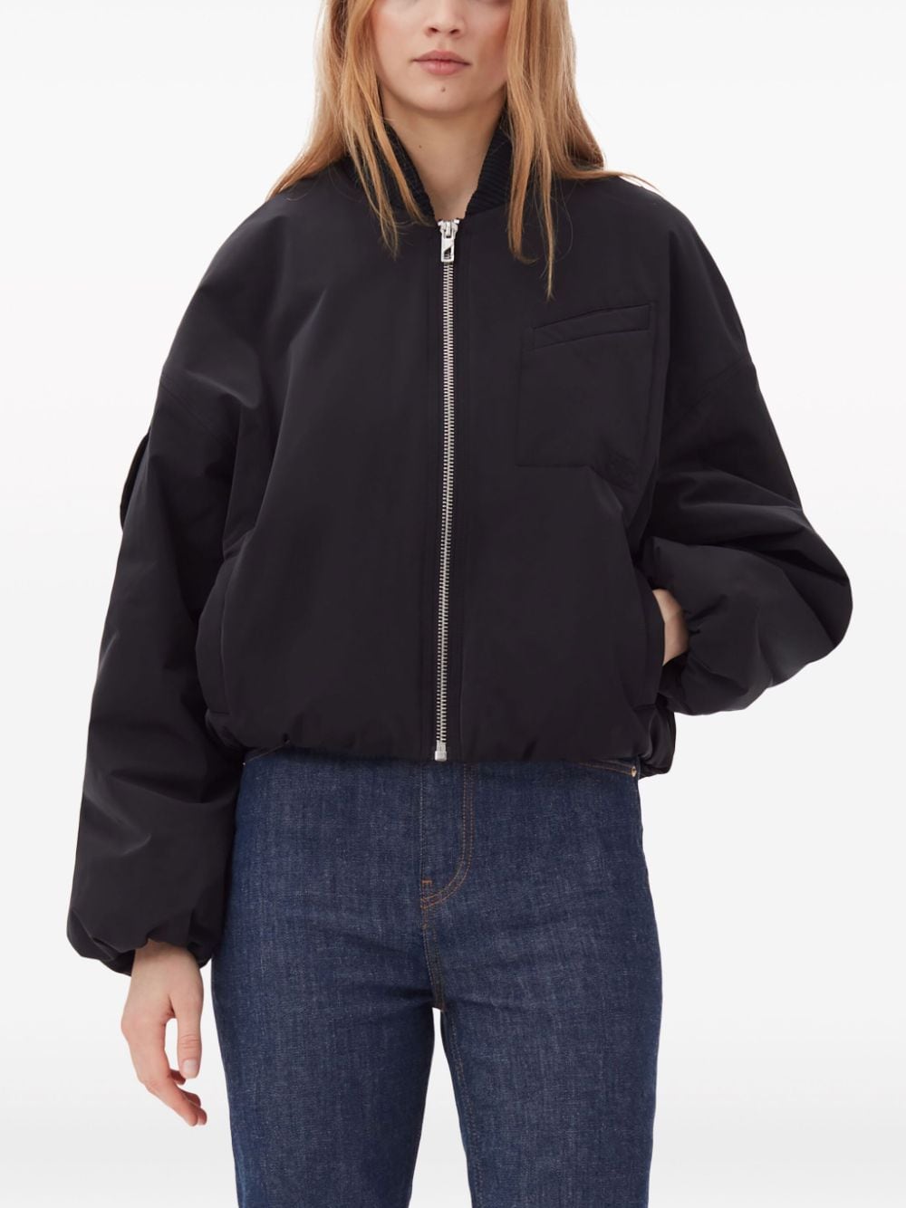 Ganni Oversized Cropped Recycled Polyester Bomber Jacket Black Black