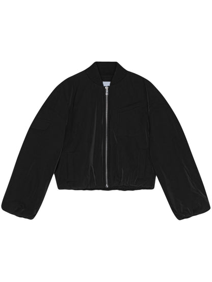 Ganni Oversized Cropped Recycled Polyester Bomber Jacket Black Black
