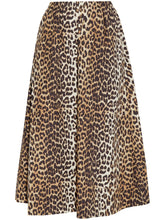 Ganni Leopard Print Organic Cotton A-Line Midi Skirt Brown