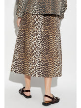 Ganni Leopard Print Organic Cotton A-Line Midi Skirt Brown