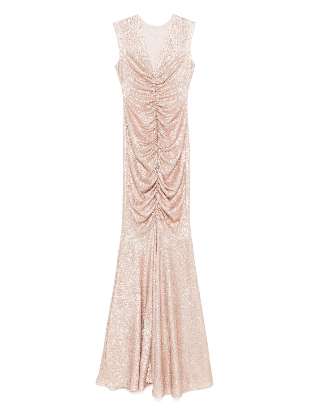 Norma Kamali Curled Fishtail Shirred Long Dress Powder