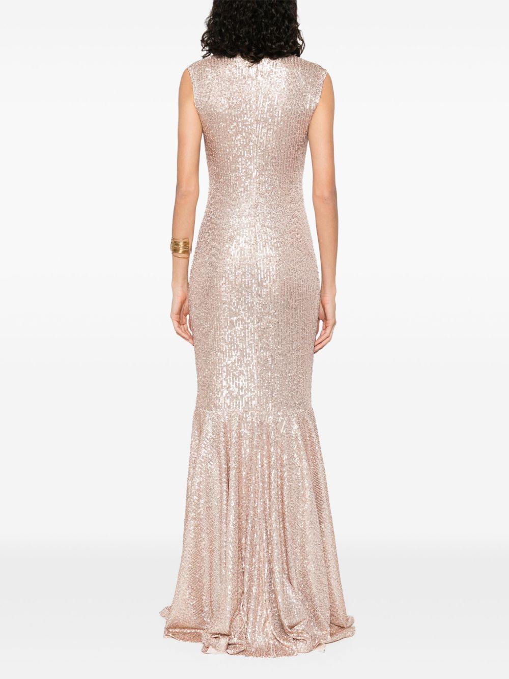 Norma Kamali Curled Fishtail Shirred Long Dress Powder