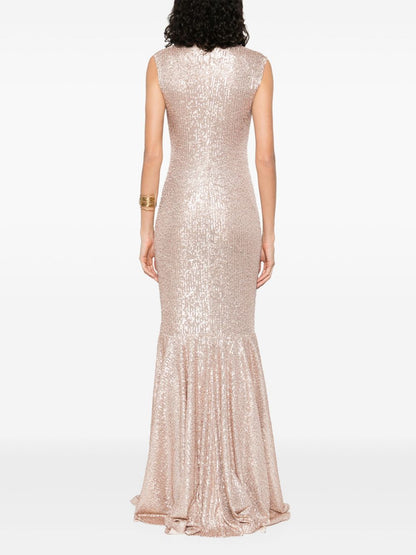 Norma Kamali Curled Fishtail Shirred Long Dress Powder