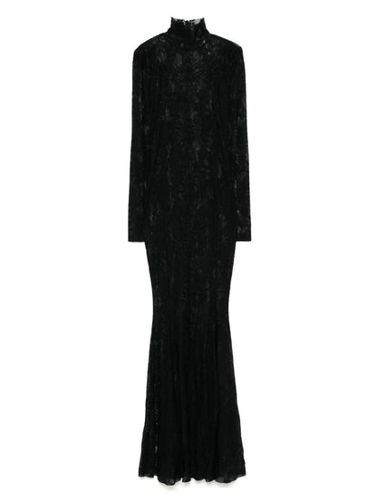 Norma Kamali Fishtail Lace Long Dress Black