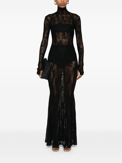 Norma Kamali Fishtail Lace Long Dress Black