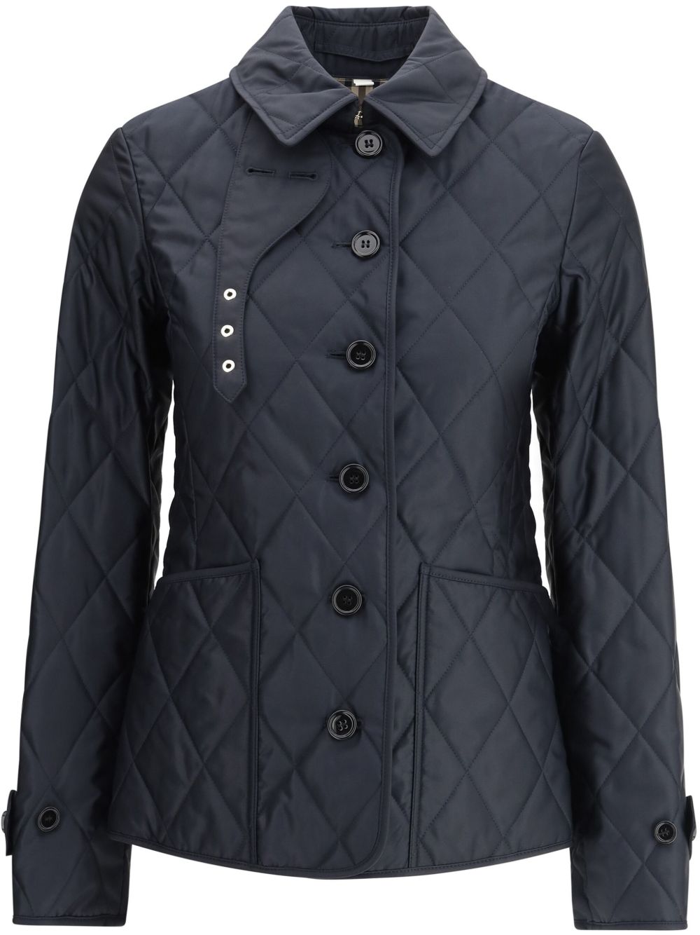 Burberry Quilted Button-Up Jacket in Midnight Blue Blue