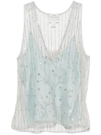Forte Forte Embroidered Tulle Top Clear Blue