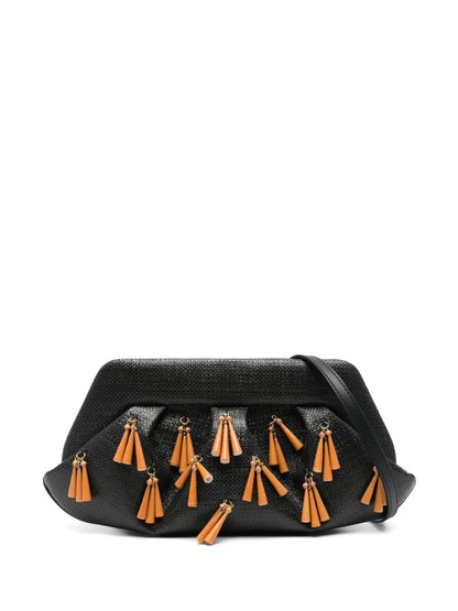 THEMOIRE Emera Fringed Clutch Bag Black