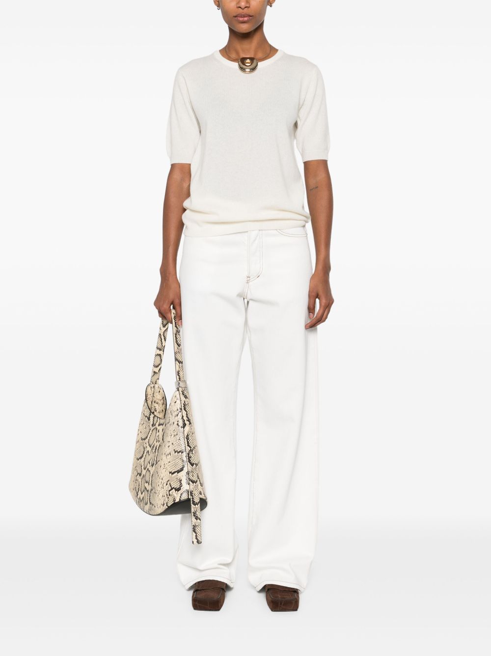 Soft Goat Cashmere Crewneck Short Sleeve Top White White