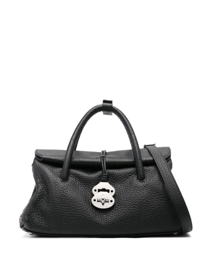 Zanellato Centauro Small Pebbled Calf Leather Handbag Black
