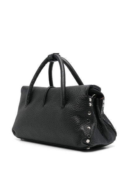 Zanellato Centauro Small Pebbled Calf Leather Handbag Black