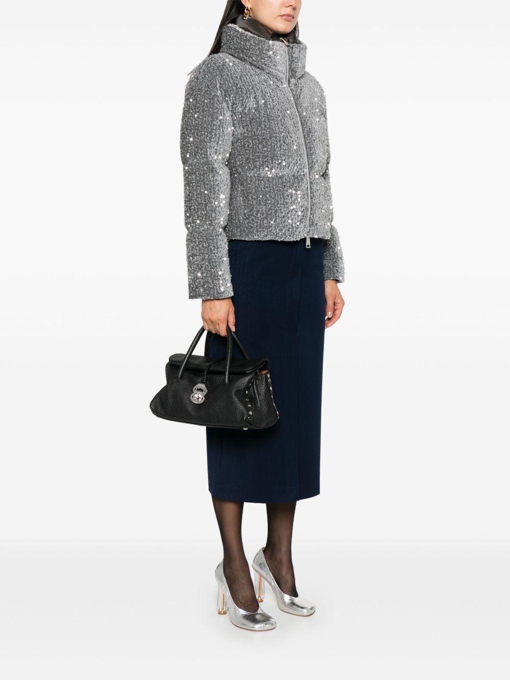 Zanellato Centauro Small Pebbled Calf Leather Handbag Black