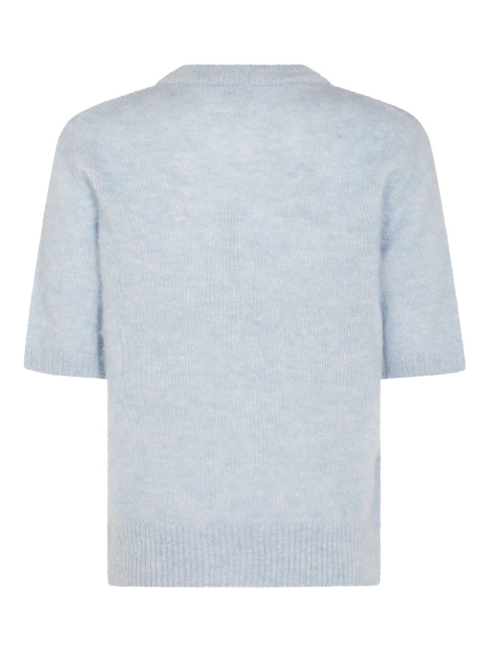 Ganni Crew Neck Ribbed Wool-Blend T-Shirt Clear Blue