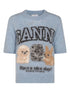 Ganni Crew Neck Ribbed Wool-Blend T-Shirt Clear Blue