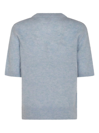 Ganni Crew Neck Ribbed Wool-Blend T-Shirt Clear Blue