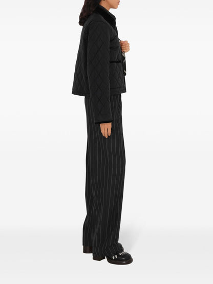 Burberry Textured Quilted Nylon Jacket with Corduroy Collar Black