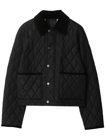 Burberry Textured Quilted Nylon Jacket with Corduroy Collar Black