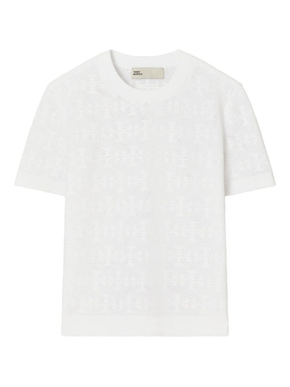 Tory Burch Textured Monogram Viscose T-Shirt White