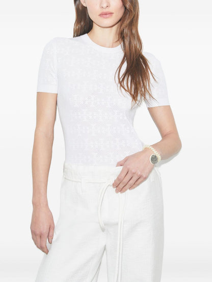 Tory Burch Textured Monogram Viscose T-Shirt White