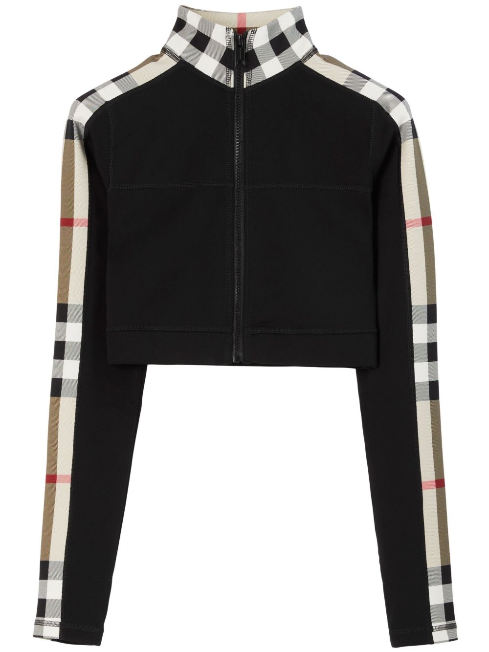 Burberry Stretch Jersey Cropped Sweater with Vintage Check Trim Black