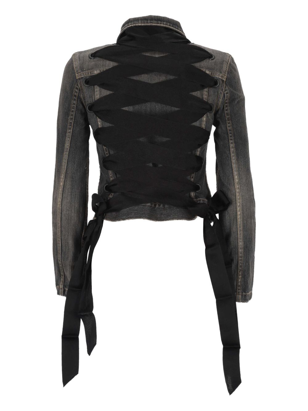 Balenciaga Lace-Up Cotton Denim Jacket Grey