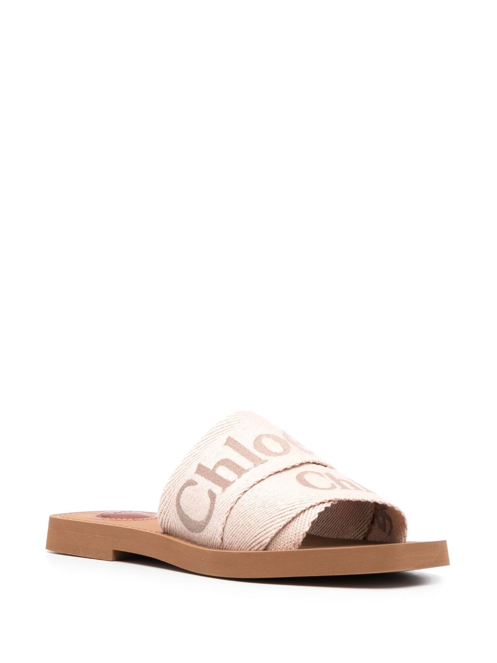 Chloè Woody Embroidered Logo Flat Sandals Beige