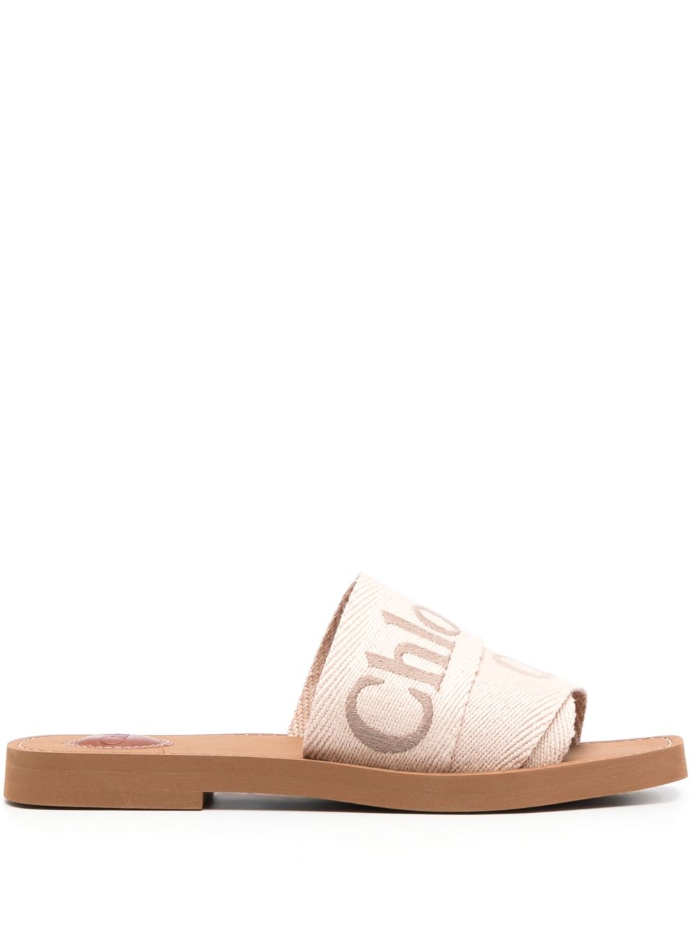 Chloè Woody Embroidered Logo Flat Sandals Beige