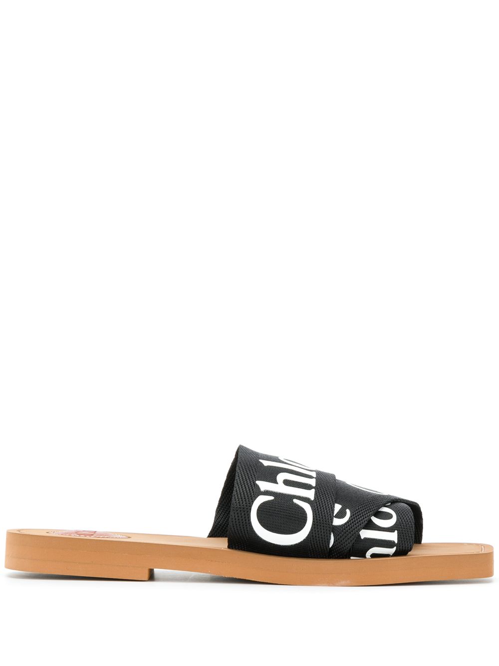 Chloè Woody Linen Slip-On Flat Sandals Black