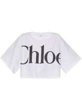 Chloè Cropped Logo-Print Cotton T-Shirt White