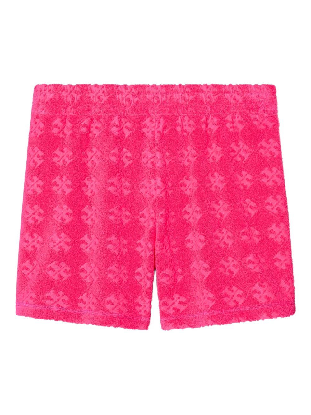 Tory Burch Patterned Cotton Shorts with Logo and Raw Edge Fuchsia