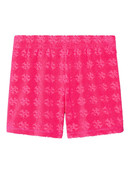 Tory Burch Patterned Cotton Shorts with Logo and Raw Edge Fuchsia