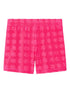Tory Burch Patterned Cotton Shorts with Logo and Raw Edge Fuchsia