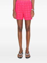 Tory Burch Patterned Cotton Shorts with Logo and Raw Edge Fuchsia