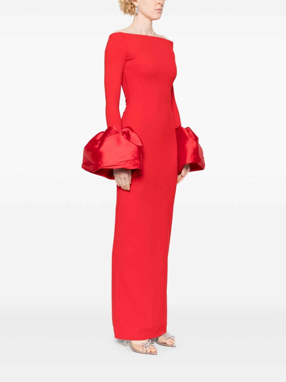 Solace London Off-Shoulder Red Crepe Maxi Dress Red