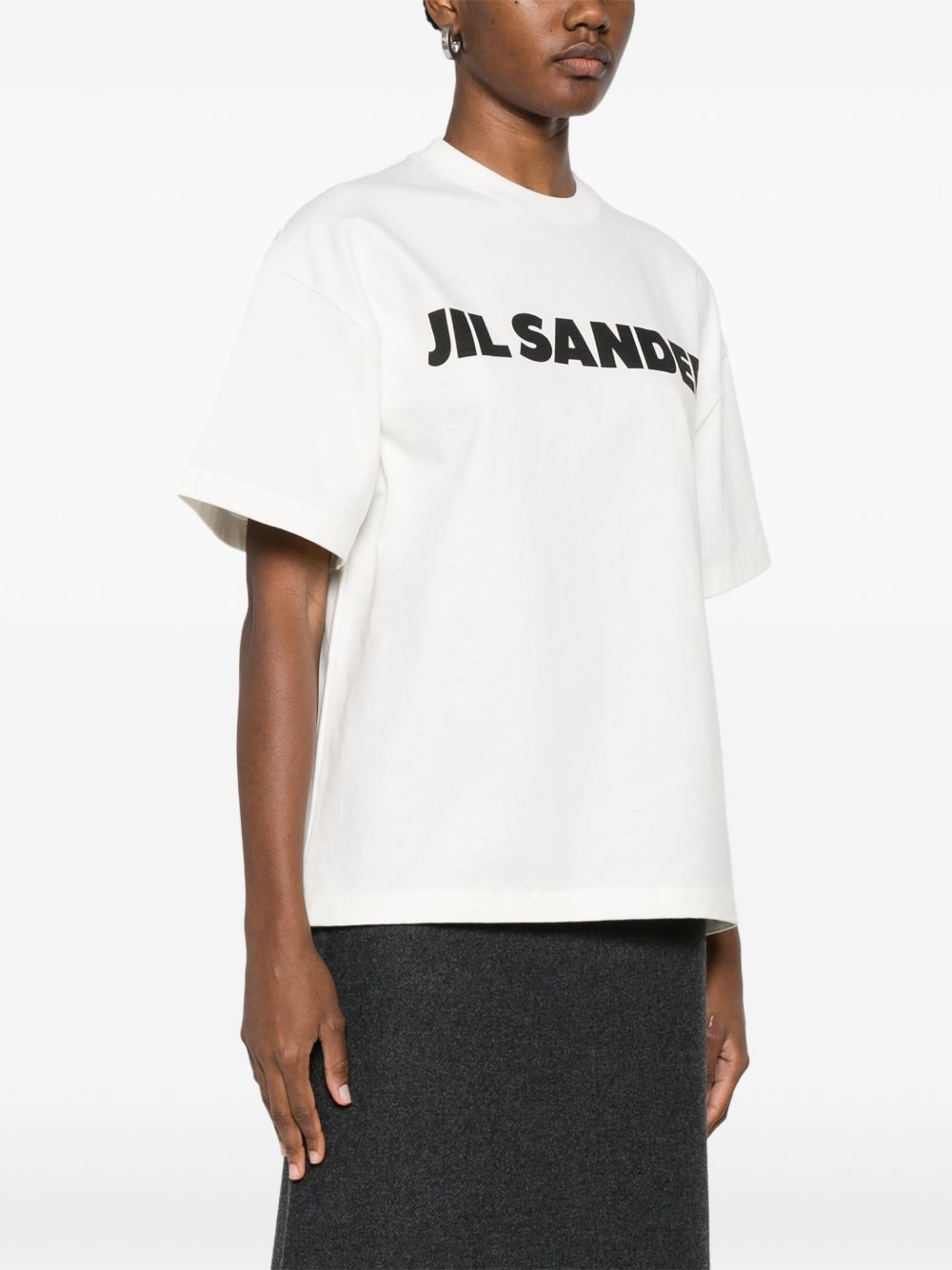 Jil Sander Cotton Logo Embroidered T-Shirt White White