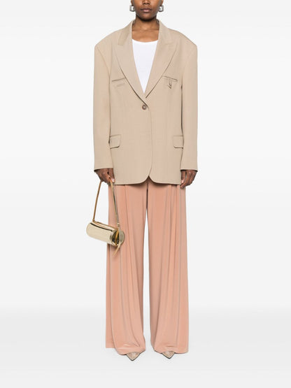 Norma Kamali High-Waisted Wide-Leg Trousers Beige
