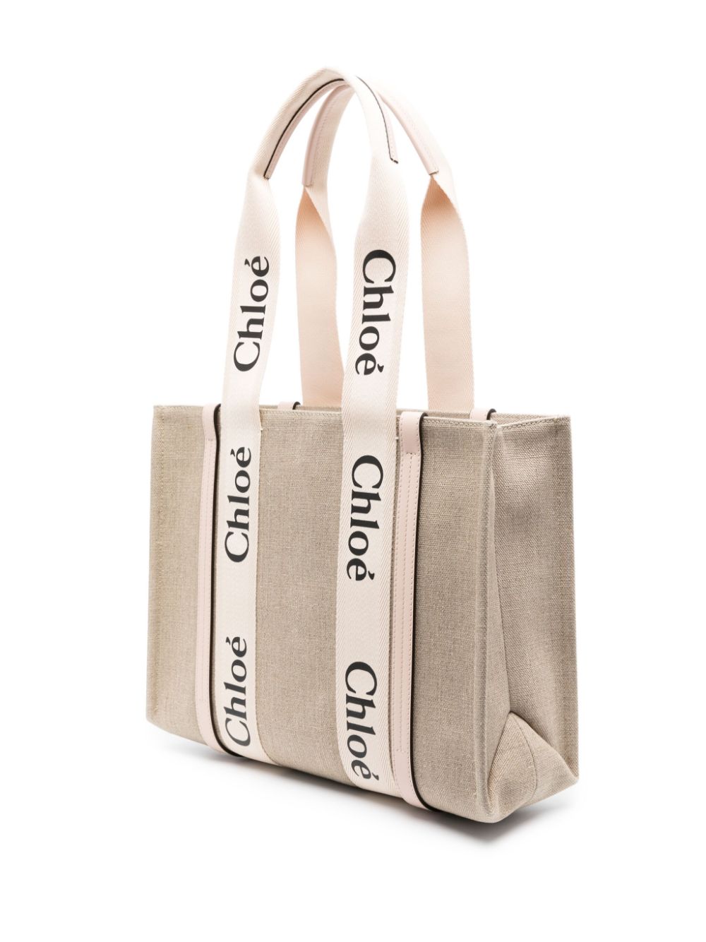 Chloè Woody Medium Canvas Tote Bag in Powder